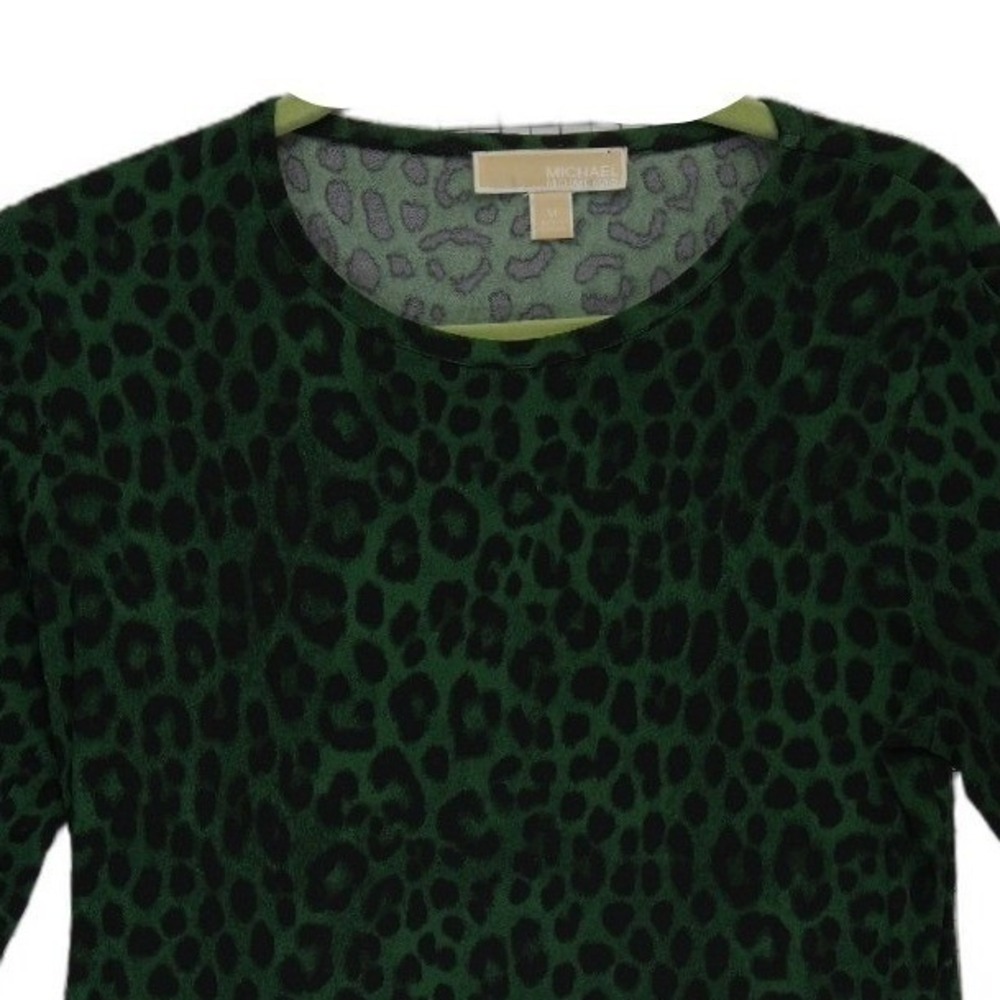 Michael Kors Green Leopard Print Ruffle Hem Dress Womens Size Medium Long Sleeve - Picture 3 of 11
